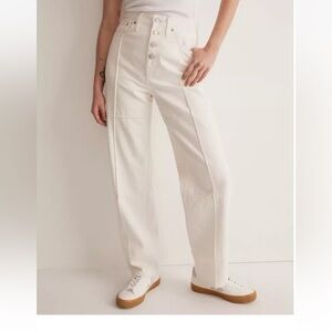Madewell high rise button fly baggy straight jeans in white, size 27.